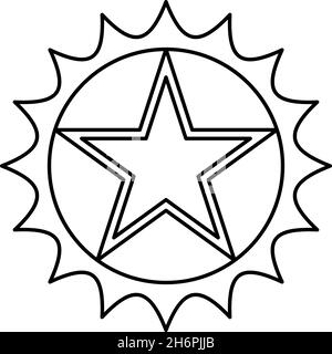Étoile dans le cercle avec des bords nets contour icône couleur noire vecteur illustration plat image simple Illustration de Vecteur