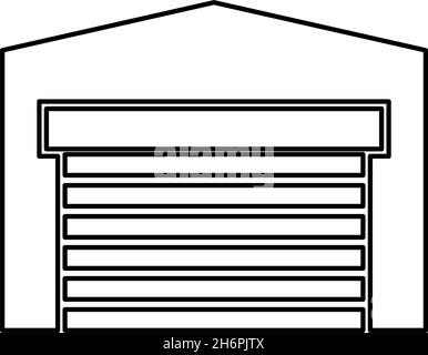 Porte de garage pour voiture volet roulant hangar entrepôt contour icône noir couleur vecteur illustration plat style simple image Illustration de Vecteur