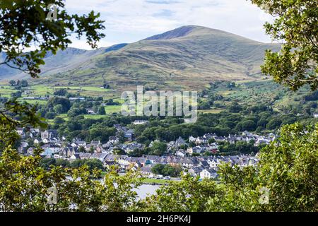 Vue aérienne sur la ville de Llanberis, pays de Galles, Royaume-Uni, Banque D'Images