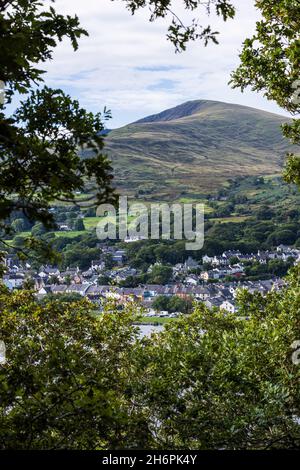 Vue aérienne sur la ville de Llanberis, pays de Galles, Royaume-Uni, Banque D'Images