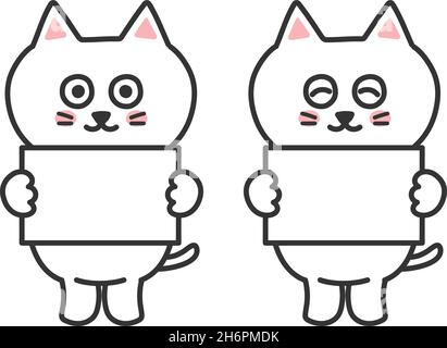 Les chats blancs expliquent à l'aide du tableau blanc.Illustration vectorielle isolée sur fond blanc. Illustration de Vecteur