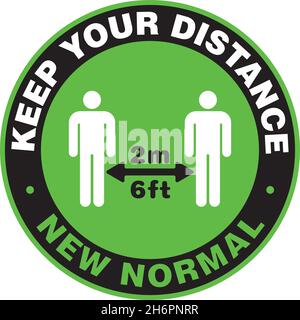 Gardez votre distance sociale.Signalisation ou autocollant pour aider à réduire le risque de contracter le coronavirus Covid-19.Panneau ou autocollant de porte Vector.Ouvrez l'entreprise comme une nouvelle norme. Illustration de Vecteur