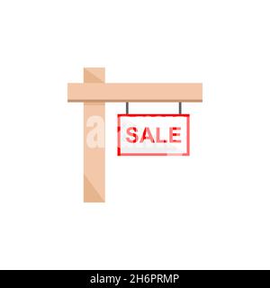 Affiche vectorielle « à vendre » sur un poteau avec texte rouge.Utilisation sur le site de votre agence immobilière, pour la vente de brochures et de publicité. Illustration de Vecteur