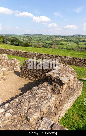 Vue sur la vallée de l'Irthing de la rivière depuis Banks East Turret sur le mur d'Hadrien près de Lanercost, Brampton, Cumbria, Royaume-Uni Banque D'Images