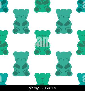 Sommeil gummies vecteur fond de motif sans couture.Toile de fond avec des ours délicieux en bleu, blanc vert.Personnages de style kawaii mignons pour bien dormir Illustration de Vecteur