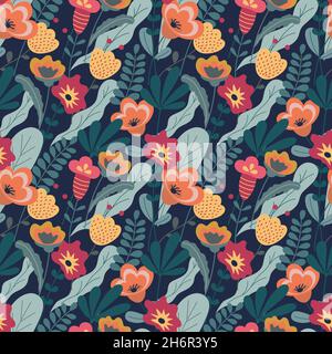 Fleurs sauvages multicolores.Arrière-plan transparent.Illustration pour tissu, papier peint, textile, emballage cadeau. Illustration de Vecteur