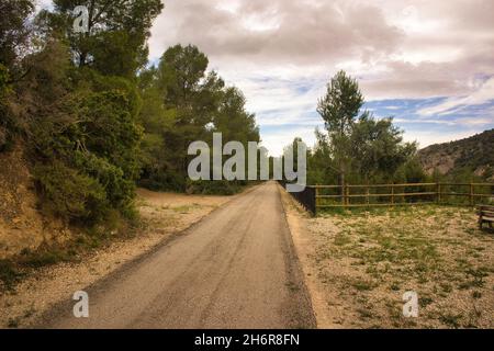 Paysage le long de la voie verte de l'ebro dans la province de Tarragone, Espagne Banque D'Images