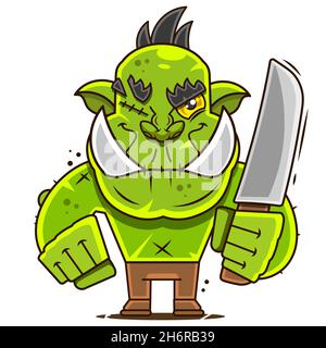 Drôle de dessin animé goblin ou troll face avec des expressions différentes.Caractère vectoriel Illustration de Vecteur