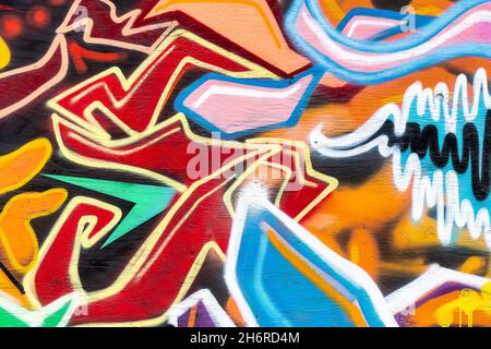 Graffiti abstrait coloré vu dans le quartier du centre-ville de Toronto, Canada.17 novembre 2021 Banque D'Images