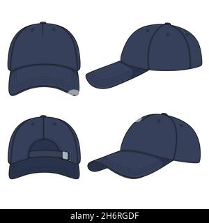 Ensemble d'illustrations en couleur avec casquette de baseball en denim bleu.Objets vectoriels isolés sur fond blanc. Illustration de Vecteur