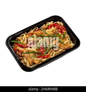 Wok Noodles avec poulet dans la boîte à lunch. Banque D'Images