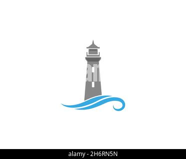 Lighthouse Waves logo Design symbole vectoriel Illustration Illustration de Vecteur