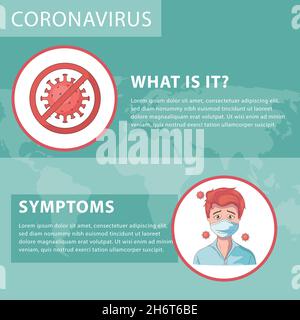 Infographie sur le virus Covid-19 avec icônes de virus et personne avec masque Illustration de Vecteur