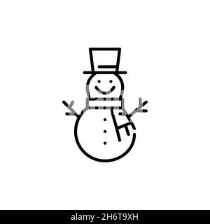 Bonhomme de neige souriant portant un chapeau et un foulard.Pixel Perfect, icône de vecteur de contour modifiable Illustration de Vecteur