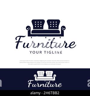 Logo de mobilier design de luxe universel haut de gamme.Affiche icône de chaise de canapé, magasin de meubles Illustration de Vecteur