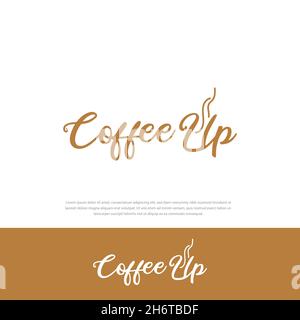 logo ou emblème de symbole de mot de café et de vapeur sur le vecteur Illustration de Vecteur