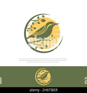 oiseau sur une branche sous le logo de lune illustration vectorielle, caractère Illustration de Vecteur