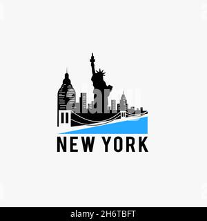 Logo New York Skyline silhouette City, imprimé t-shirt Brooklyn Bridge, motif vectoriel pour t-shirt Illustration de Vecteur