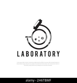 Logo de modèle de microscope pour laboratoire scientifique universitaire, illustration vectorielle de style plat isolé Illustration de Vecteur