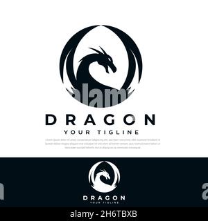 Modèle de silhouette de vecteur de logo Dragon Illustration de Vecteur