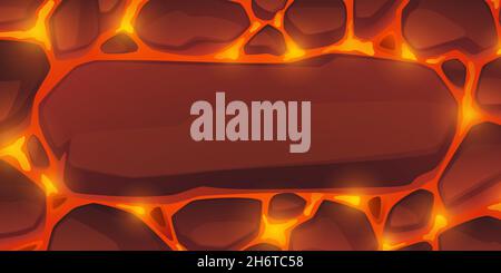 Fond de lave avec pierres.Bannière avec éruption volcanique motif abstrait avec magma chaud fondu.Illustration vectorielle de la lave liquide qui coule dans les roches Illustration de Vecteur