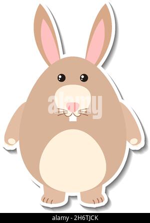Illustration d'un autocollant de dessin animé animal de lapin Chubby Illustration de Vecteur