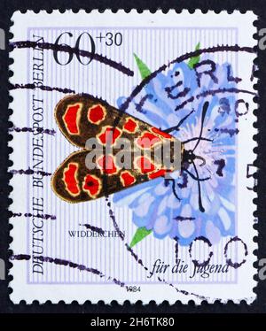 ALLEMAGNE - VERS 1984: Un timbre imprimé en Allemagne Berlin montre Butterfly, Agrumenia Carniolioa, vers 1984 Banque D'Images