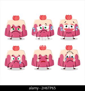 Personnage de dessin animé de gâteau au pudding à la fraise avec une triste expression.Illustration vectorielle Illustration de Vecteur