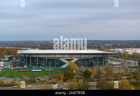 Wolfsburg, Allemagne.11 novembre 2021.Vue d'ensemble Volkswagen Arena, vue extérieure, match de football, groupe de qualification de la coupe du monde J match 9, Allemagne (GER) - Liechtenstein (LIE) 9: 0, on 11.11.2021 à Wolfsburg/Allemagne.Crédit : dpa/Alay Live News Banque D'Images