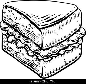 Gâteau Eponge Slice Jam Cream Woodcut dessin Illustration de Vecteur