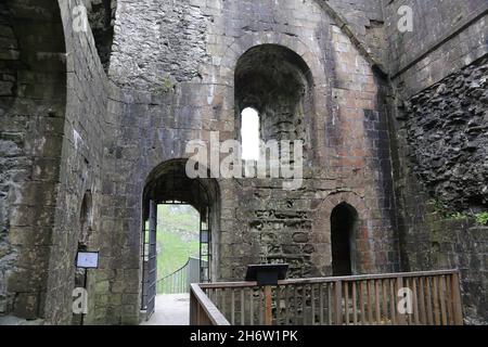 Peveril Castle Keep, Castleton, Hope Valley, High Peak, Derbyshire,East Midlands, Angleterre, Grande-Bretagne, Royaume-Uni, Europe Banque D'Images