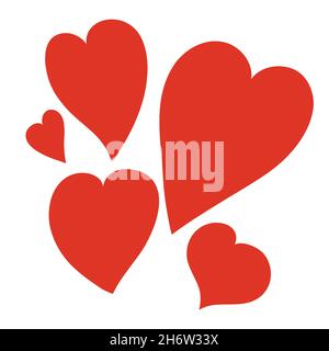 Ensemble de cinq coeurs rouges, illustration vectorielle isolée par une clipart, symbole coeur amour Illustration de Vecteur