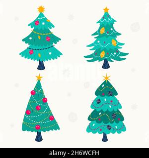 Décoration de la collection arbres de noël illustration vectorielle. Illustration de Vecteur