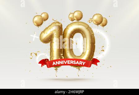 10 ans anniversaire de l'anniversaire de la personne, ballons sous forme de nombres de l'année.Illustration vectorielle Illustration de Vecteur