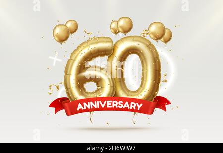 60 ans anniversaire de l'anniversaire de la personne, ballons sous forme de nombres de l'année.Illustration vectorielle Illustration de Vecteur