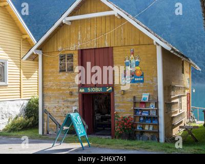 Achetez des livres d'occasion dans la ville de livres norvégienne Fjaerland au Sognefjord, en Norvège Banque D'Images