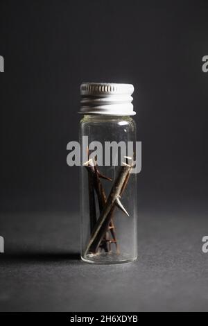 Épines au miel dans un pot en verre avec un couvercle argenté. Banque D'Images