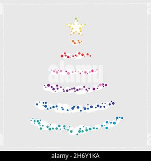 Illustration abstraite d'un arbre de Noël avec des points arc-en-ciel sur fond gris.Arbre de Noël simple et coloré avec étoile sur le dessus. Illustration de Vecteur