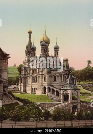 Église russe de Karlsbad vers 1890-1906, maintenant connue sous le nom de cathédrale Saint-Pierre-et-Paul, Karlovy Vary, République tchèque Banque D'Images