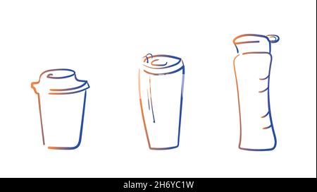 Tasses réutilisables.Illustration du contour vectoriel en plastique moins importante.SPE 10 Illustration de Vecteur