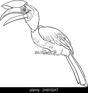 Dessin animé noir et blanc illustration de drôle charme oiseau caractère animal coloriage page livre Illustration de Vecteur