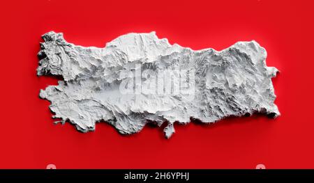 3D rendu Turquie carte 3d sur fond rouge Banque D'Images
