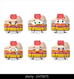 Tranche de gâteau au pudding à la fraise personnage de dessin animé avec une triste expression.Illustration vectorielle Illustration de Vecteur