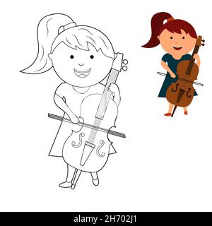 livre de coloriage pour les enfants. colorez-le selon le dessin. jolie petite fille de dessin animé jouant le vecteur de violoncelle Illustration de Vecteur