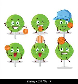 Un personnage de dessin animé talentueux au melon doux en tant qu'athlète de basket-ball.Illustration vectorielle Illustration de Vecteur