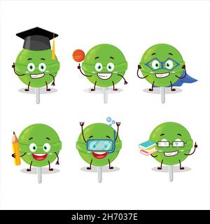 Élève d'école de doux melon lollipop personnage de dessin animé avec diverses expressions.Illustration vectorielle Illustration de Vecteur