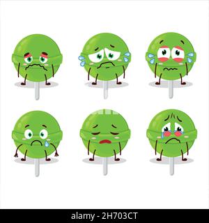 Doux melon lolllipop personnage de dessin animé avec une expression triste.Illustration vectorielle Illustration de Vecteur