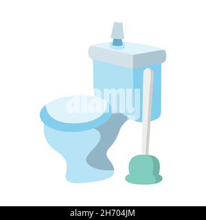 Icône de vecteur plat pour toilettes.toilettes bleues avec vue latérale fermée du siège icône en fond blanc. Illustration de Vecteur