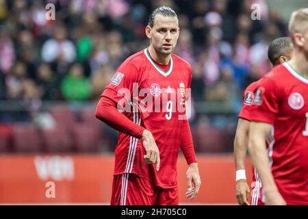 Varsovie, Pologne.15 novembre 2021.Adam Szalai, de Hongrie, vu lors du match de qualification Qatar de la coupe du monde de la FIFA 2022 entre la Pologne et la Hongrie au stade PGE Narodowy.Score final; Pologne 1:2 Hongrie.Crédit : SOPA Images Limited/Alamy Live News Banque D'Images