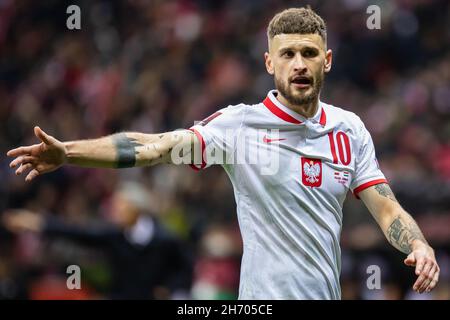 Varsovie, Pologne.15 novembre 2021.Mateusz Klich, de Pologne, vu lors du match de qualification Qatar de la coupe du monde de la FIFA 2022 entre la Pologne et la Hongrie au stade PGE Narodowy.Score final; Pologne 1:2 Hongrie.Crédit : SOPA Images Limited/Alamy Live News Banque D'Images